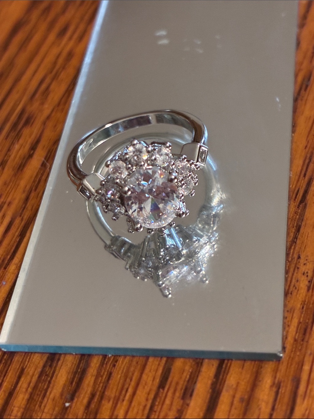 Classic Silver Halo Cocktail Ring with Clear Stones